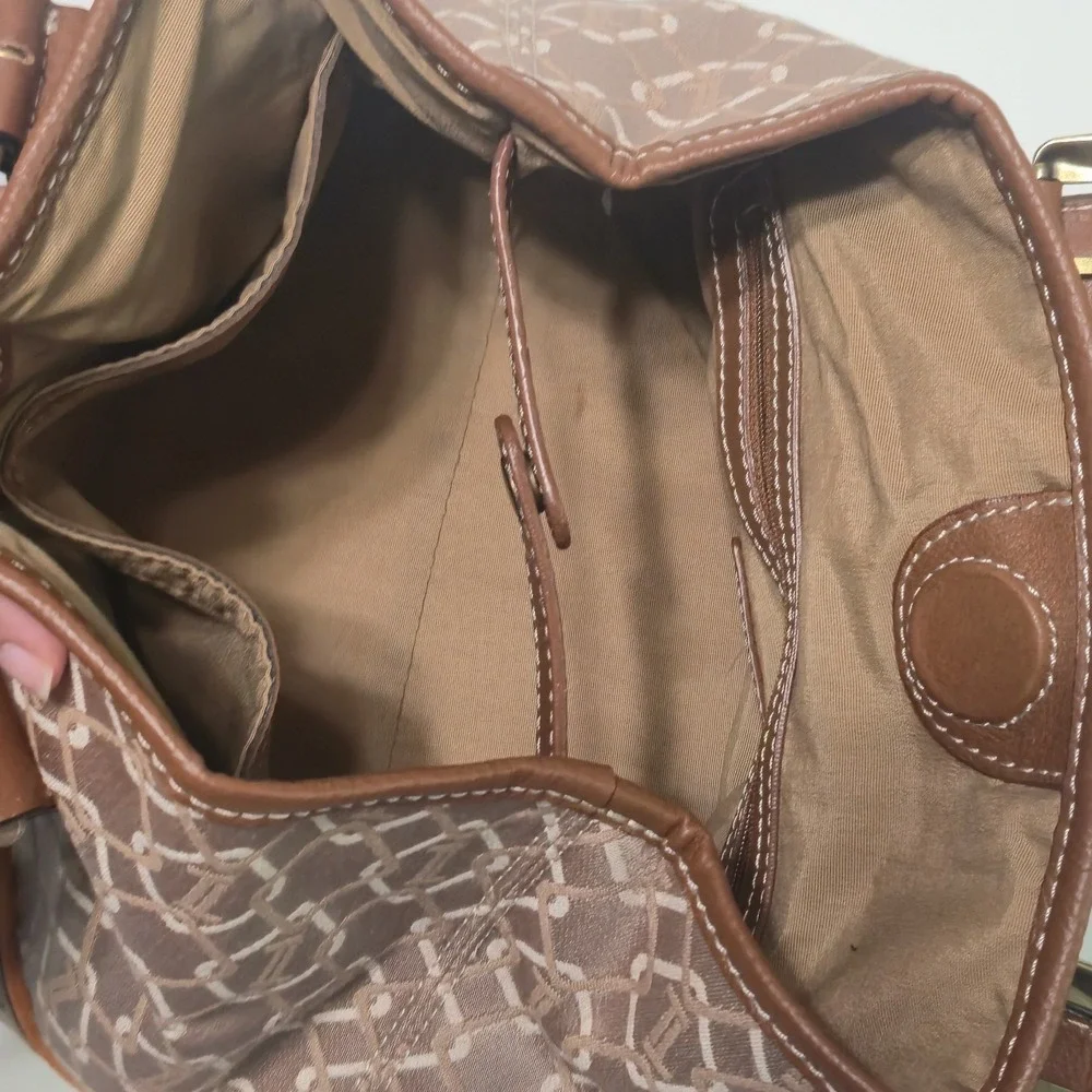 Tignanello Signature Satin Satchel‎ Shoulder Bag Handbag Purse Tan Leather Trim